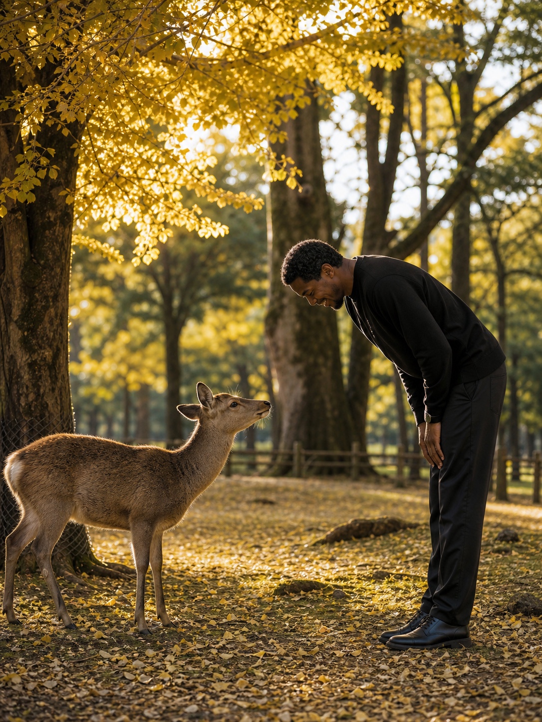 奈良公園で鹿とふれあう外国人旅行者